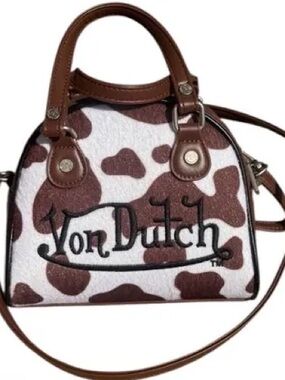 Von Dutch White & Brown Cow-Print Mini Satchel